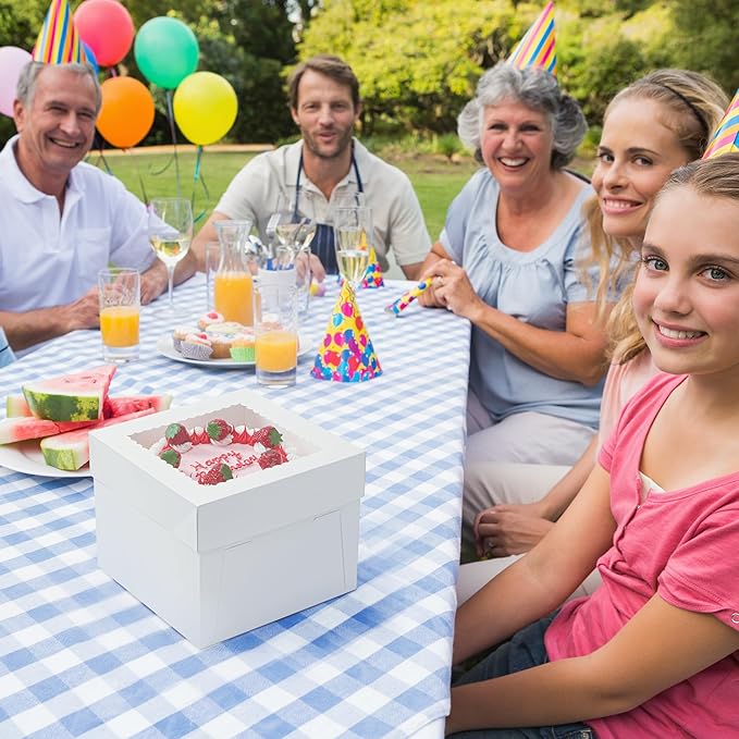 3 Pack Cake Boxes, 10x10x8 Inches Tall Cake Box with Cake Boards, White Bakery Boxes with Window, Disposable Cake Containers with Lids for Cake, Donuts, Pies, Cookies, Wedding, Birthday, Party