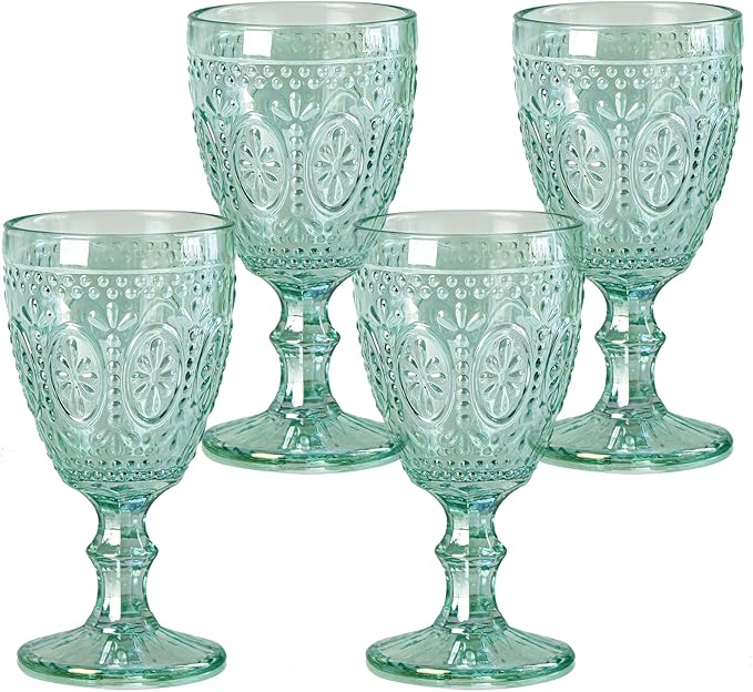 Green Wine Glasses set of 4, Green Goblets, Vintage Drinking Glassware, Colored Glassware Set for Party Home Wedding Baby Shower