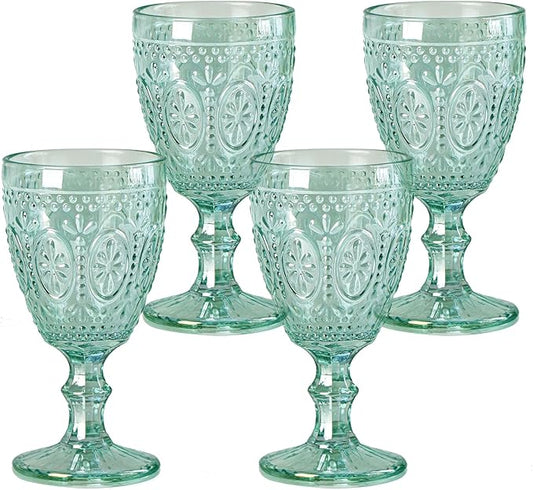 Green Wine Glasses set of 4, Green Goblets, Vintage Drinking Glassware, Colored Glassware Set for Party Home Wedding Baby Shower