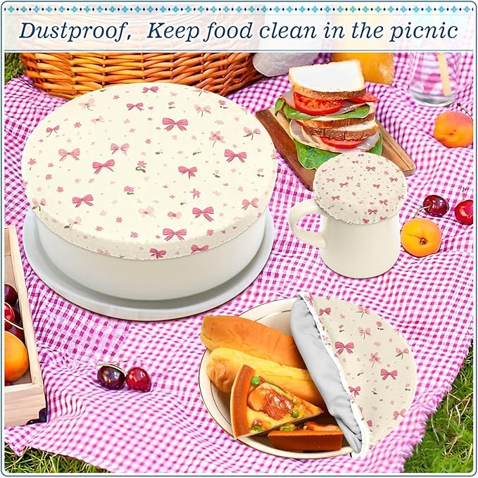 5 Pcs Bowl Covers Reusable in 5 Size Elastic Food Cover Cloth Lids Fresh Keeping Dish Cookware Bakeware Fabric Covers Lids for Food Leftovers Fruits Storage Beige Flower Pink Bows
