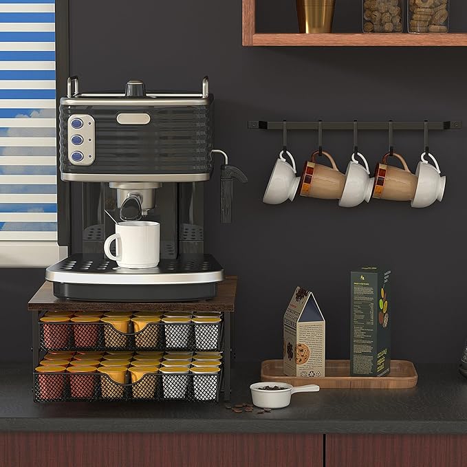 Coffee Pod Drawer Holder Capsule Storage Organizer 2 Tier Coffee Pods Holder With Sliding Baskets for 72 Capacity K Pod, Suit for Home Office Cafe Counter (Black)