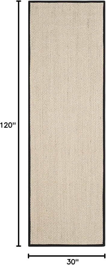 SAFAVIEH Natural Fiber Collection Runner Rug - 2'6" x 10', Marble & Black, Sisal, Woven Design with Border (NF143A)