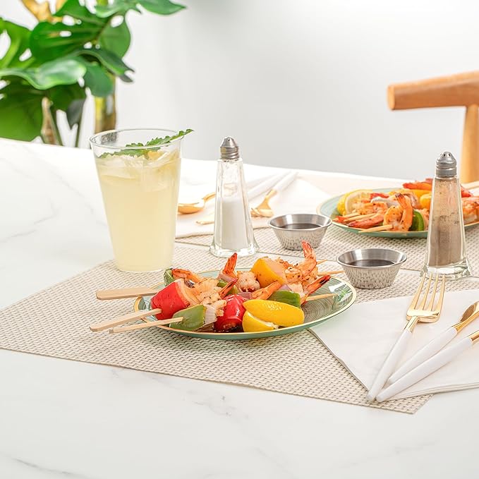 Restaurantware Plastic Plates 100 Pcs 7.25" Gold Rimmed Disposable Plates Heavy-Duty Green Translucent Rippled Plastic Dinner Servers for Party, Weddings, Salads, Desserts, and Appetizers