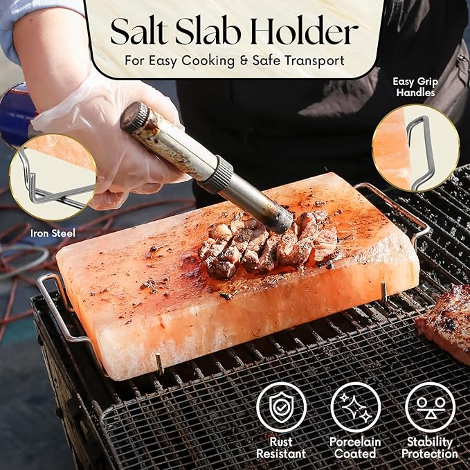 UMAID Himalayan Salt Block For Grilling, Cooking, Cutting and Serving,12X8X1.5 Food Grade Himalayan Pink Salt Stone on Stainless Steel Plate & Recipe Booklet, Unique Gifts for Men, Women, Chef, Cooks