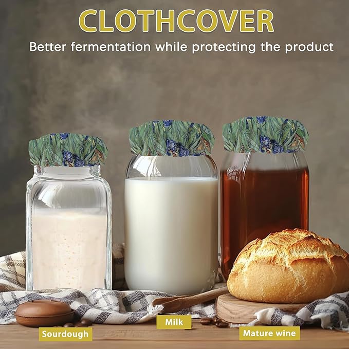 Sourdough Starter Jar Covers,5-Pack Reusable Vintage Oil Painting Floral Painting Cloth Lids for 3-4 Inch Jars,Ideal for Kombucha Kefir or Cheese Fermentation