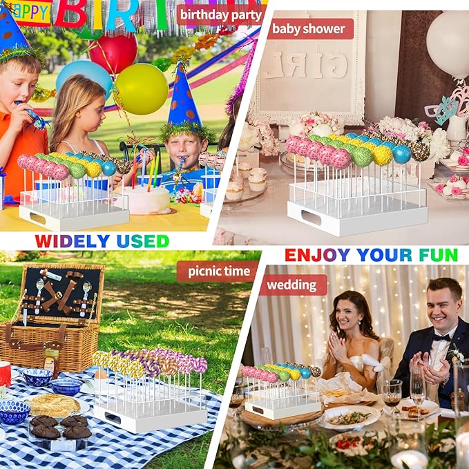 2 Pack Cake Pop Stand,25 Holes Clear Cake Pops Display Holder,Cake Pop Sticks Kit, Candy Pop Holder,cake pop mold for Party,Wedding,Birthday(White,2-Pack)