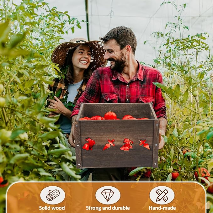 Wooden Crates 2 Pack, Hollow Rabbit Wooden Crates for Display & Storage, Farmhouse Handmade Wood Crate with Handles, Rustic Large Decorative Wood Crate Box for Display