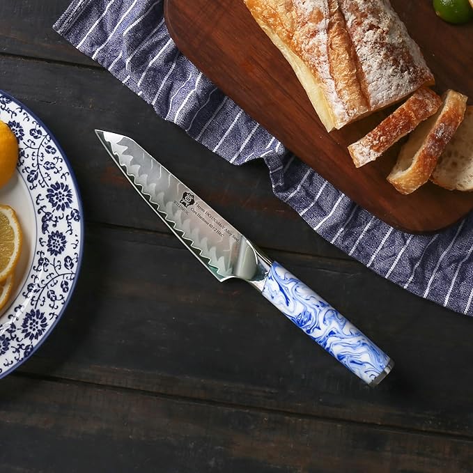 WILDMOK Utility Knife 5 Inch, Ultra Sharp Kitchen Fruit Knives, 7 Layer Alloy Steel Peeling Knife with Resin Handle - Qing Series