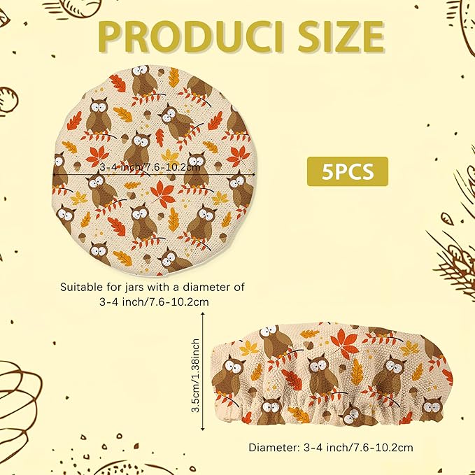 Owl Bird and Leaves Cloth Covers for Sourdough Starter Jar,Reusable Lid Top Cover Bread Fermentation Baking Supplies for 3-4 Inch Jar Mouth