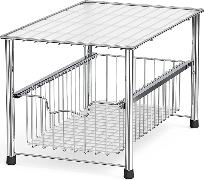 Simple Houseware Chrome Metal Stackable Storage Rack, 16.75 in L x 10.8 in W x 10.25 in H