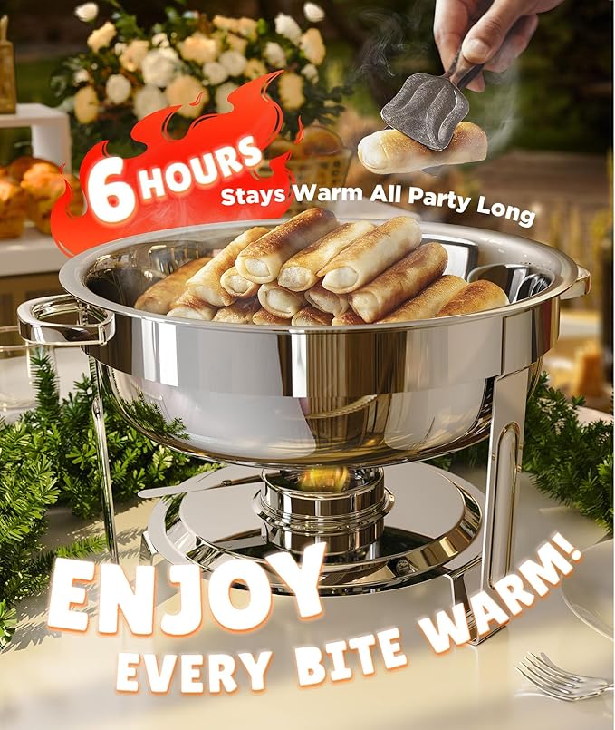 Chafing Dishes for Buffet 4 Pack, 6QT [Worry-Free Assemble] Food Warmers for Parties Buffet [Mirror-Like Polished Finish Stainless Steel Round Chafing Dish Buffet Set with Complete Set