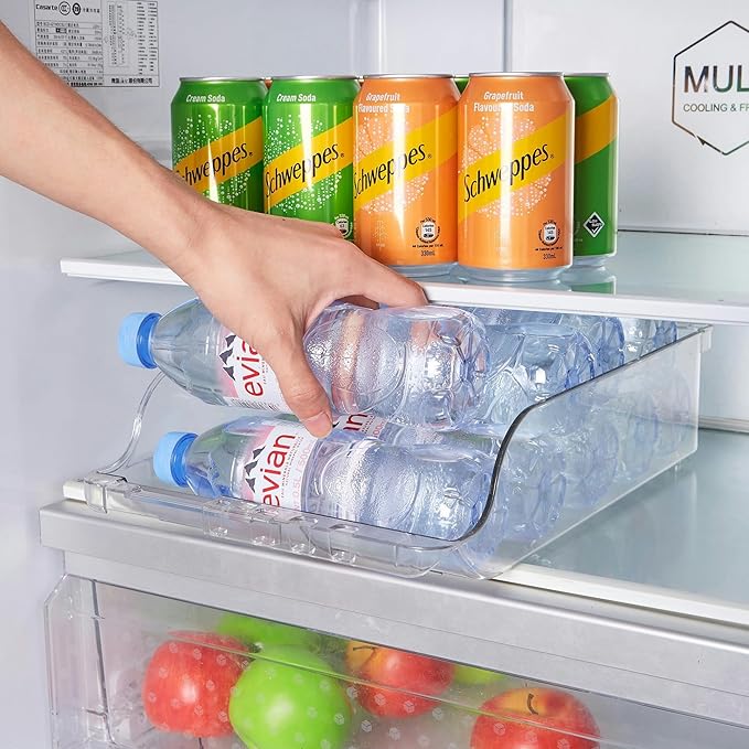 Adjustable Soda Can Dispenser for Refrigerator –Expandable Width PET Drink Organizer, Stackable Space-Saving Fridge Organizer for Cans & Bottles – 2 Pack