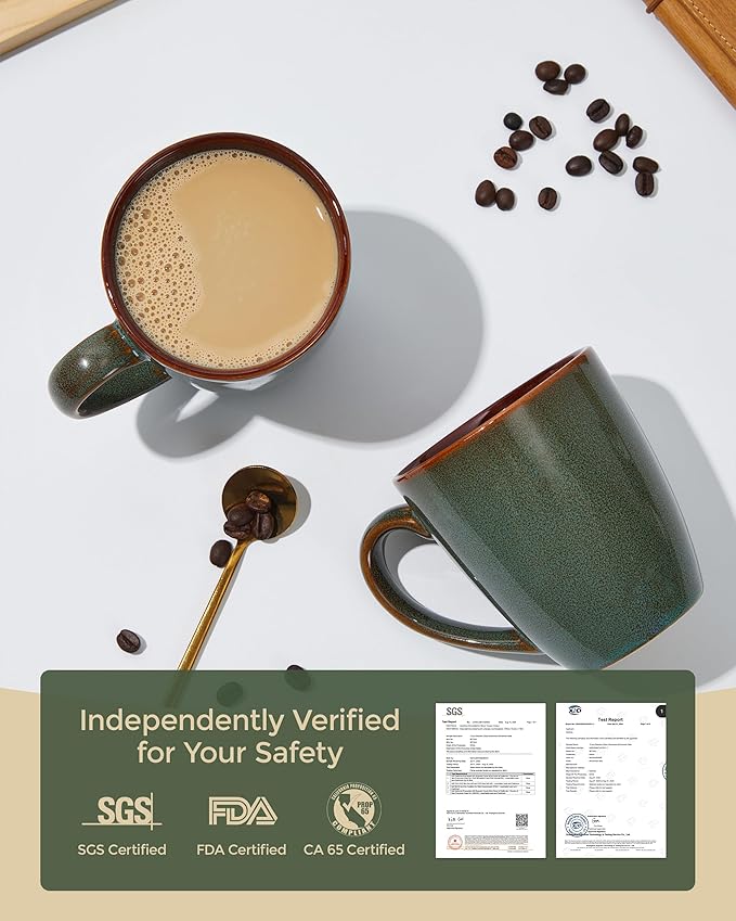 Coffee Mug 16 oz, Ceramic Coffee Mugs Set of 4, Reactive Glaze Mug for Latte/Tea/Cappuccino, Large Stackable Mug Set for Men, Women, Dad, Mom, Dishwasher & Microwave Safe, Brown Green