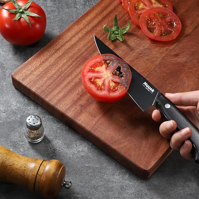 Huusk Japanese Kitchen Utility Knife 5.7in - Titanium Coating Blade Small Kitchen Knife, Sharp Mini Chef Knives for All Purpose, High Carbon Stainless Small Chef Knifes, Fathers' Day Gifts