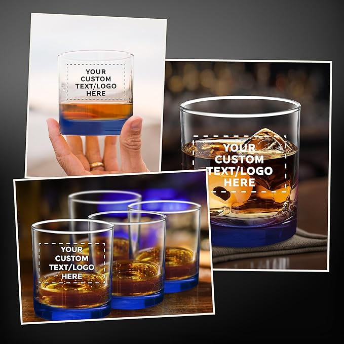 Custom Lexington Rocks Whiskey Glass 10.5 oz, Set of 48, Personalized Bulk Pack - Perfect for Scotch, Bourbon, Whiskey, Cocktail - Blue
