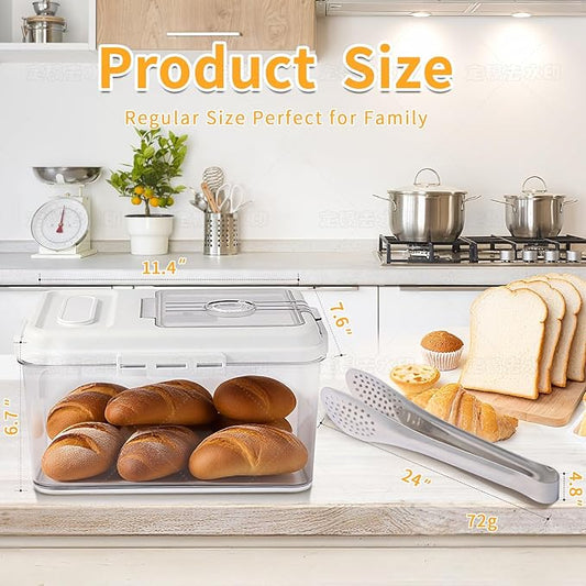 Bread Box For Kitchen Countertop With Bread Clip, Airtight Bread Storage Container, Time Recording Bread Keeper with Lid For Homemade Breads, Toast, And Cookies, White Bread Holder.