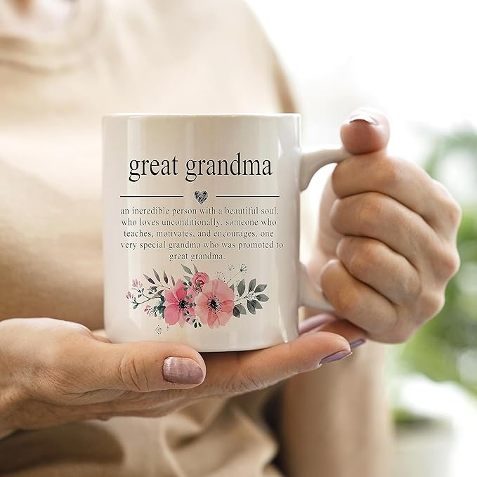 QASHWEY Great Grandma Mug, Great Grandma Gifts, Gifts for GreatGrandma, Mothers Day Tea Cup Gift for GreatGrandmother, GreatGrandma Definition Coffee Cups Ceramic 11oz