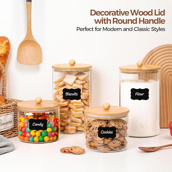 ComSaf 1 Gallon Cookie Jar, Large Glass Jar with lid, Glass Canisters with Lids Set of 2, 3.9 Qt Flour Container with Spoon and Clip, Glass Food Storage Pantry Containers for Sugar Oat Beans Pasta