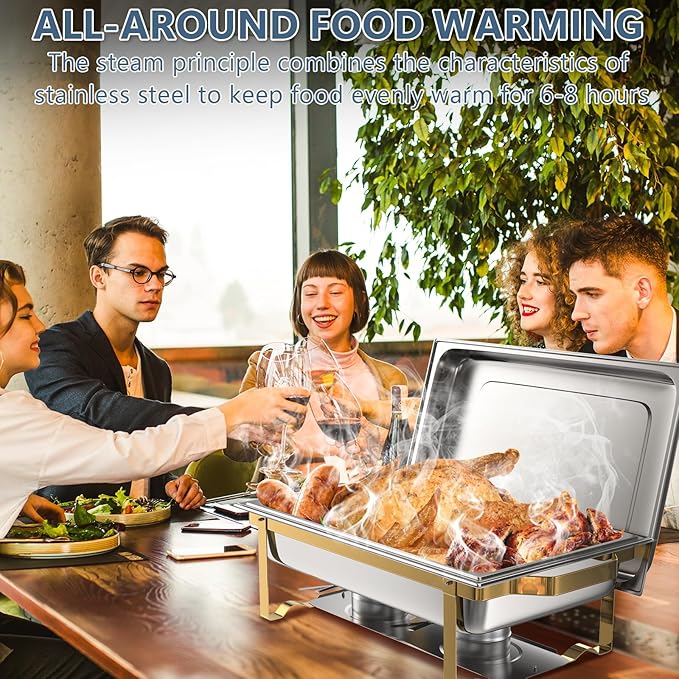 SIOTMERA 9QT Chafing Dishes for Buffet 1 Pack, Thickened Stable Stainless Steel Chafing Dish Buffet Set, Rolled Edge No Finger Cut Food Warmers for Party Catering Events Weddings, Gold and Silver