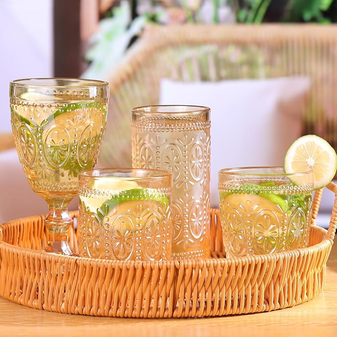 Amber Wine Glasses set of 4, Amber Goblets, Vintage Drinking Glassware, Colored Glassware Set for Party, Home & Wedding