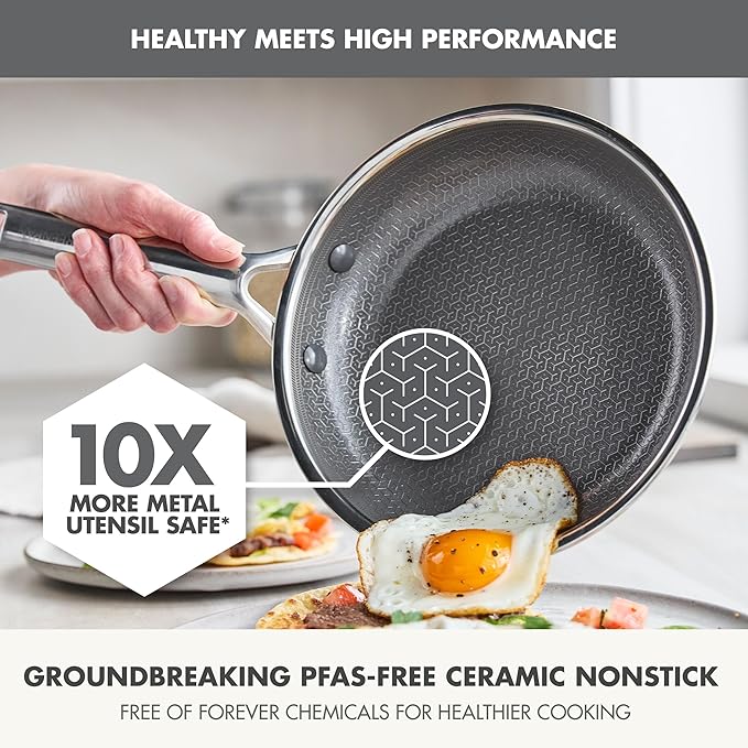 GreenPan Hybrid 9.5” & 11” Nonstick Stainless Steel Frying Pan Set, APEX Tri-Ply Thermobond PFAS-Free Ceramic Skillets, Induction & All Cooktop Compatible, Oven Temp to 850°F, Dishwasher Safe, Silver