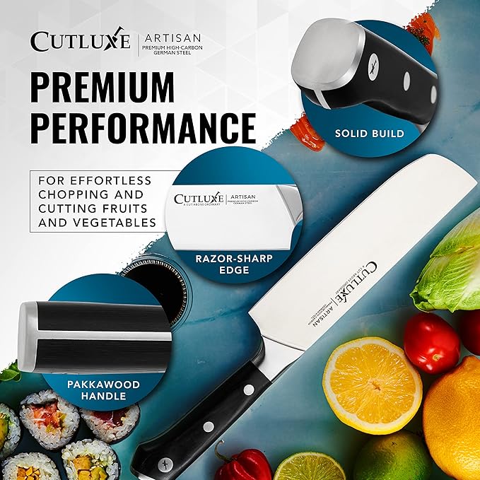 Cutluxe Nakiri Knife, 7" Vegetable Knife – for Chopping, Dicing & Slicing, Razor Sharp, Full Tang, Ergonomic Handle Design – Artisan Series