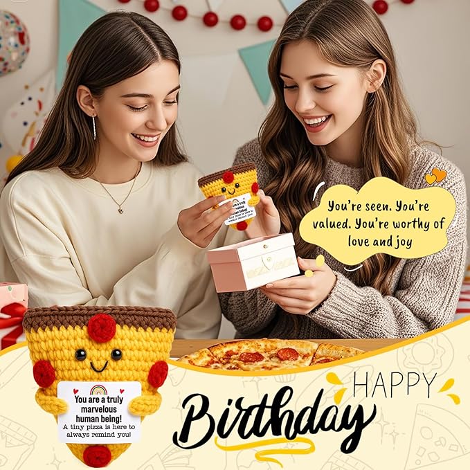 Mini Christmas Encouragement Pizza Gifts Emotional Uplifting Support Handmade Crochet Pizzas For Motivational Inspirational Gift For Women Men Friend Coworker Positive Christmas Stocking Stuffers