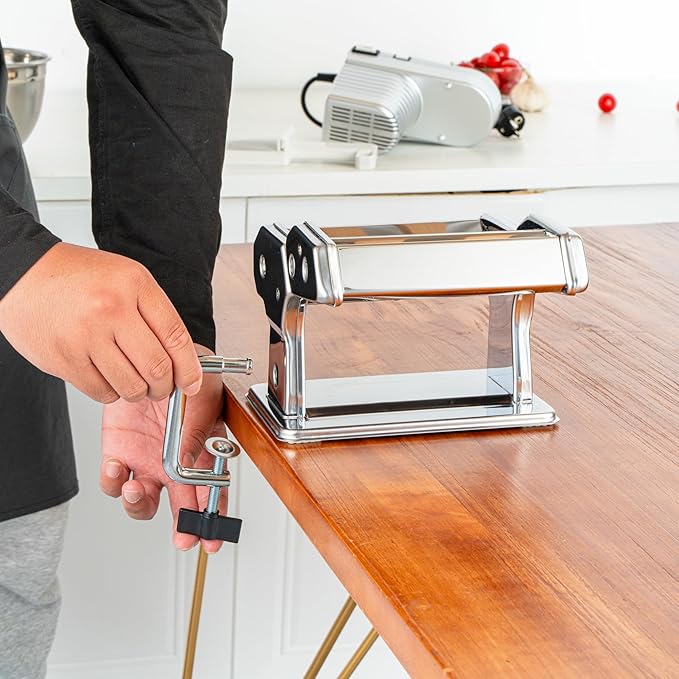 Met Lux Pasta Machine And Motor, 1 Electric Pasta Maker With Cutter Attachments - 9 Adjustable Thickness Settings, Automatic, Stainless Steel Machine, For Fettuccine, Spaghetti