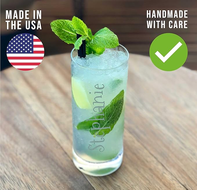 Personalized Gifts Etched 11.5oz Collins Cocktail Glass - Customized Gifts for Women Men, Vertical Name Engraved Highball Glass Birthday Gift, Fun Custom Gift Her, Woman, Regalos Personalizados Vasos