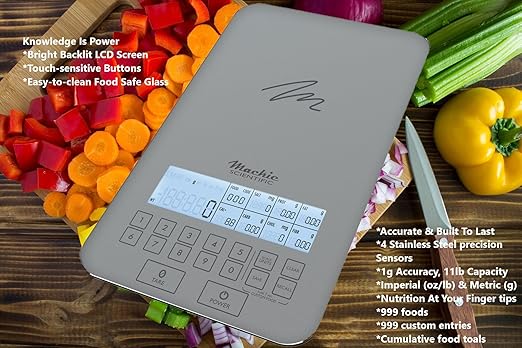 Summer Incentive Nutrition Scale by NutraTrack™ with Food Grade Glass, Perfect for Calorie Counting, Meal Prep, and Weight Loss (Pearl Silver)