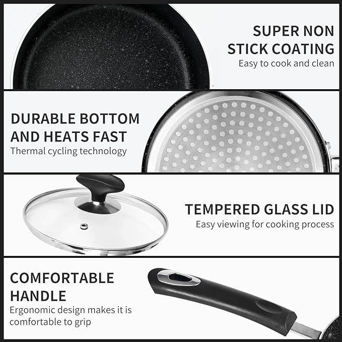Nonstick Saucepan Set - 1 Quart and 2 Quart,Ultra Non Stick Sauce Pan Small Pot with Glass Lid,Great for Home Kitchen Restaurant,Black