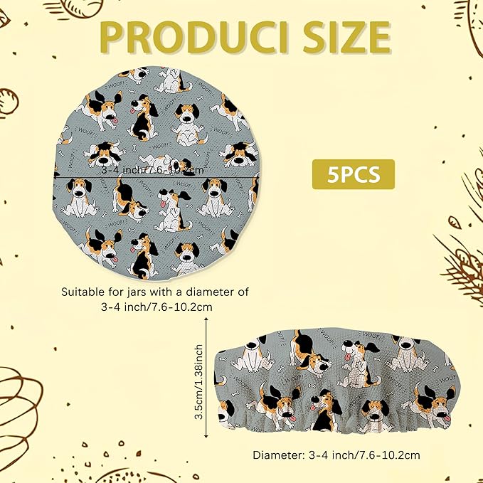 Beagle Dog Cute Puppy Sourdough Jar Cover Reusable Cloth Lid for Sour Dough Starter Jar,5 Pack Bread Fermentation Container Tops Elastic Fabric Caps