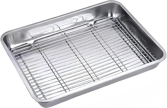 Roasting Pan Heavy Duty Stainless steel Turkey Pans for Oven,Toaster Oven Tray Pans with cooling rack,Hotel Pan, Barbeque Grill Pan,Deep Edge,Mirror treatment, Dishwasher Safe (23.4"x15.6"x2.8")