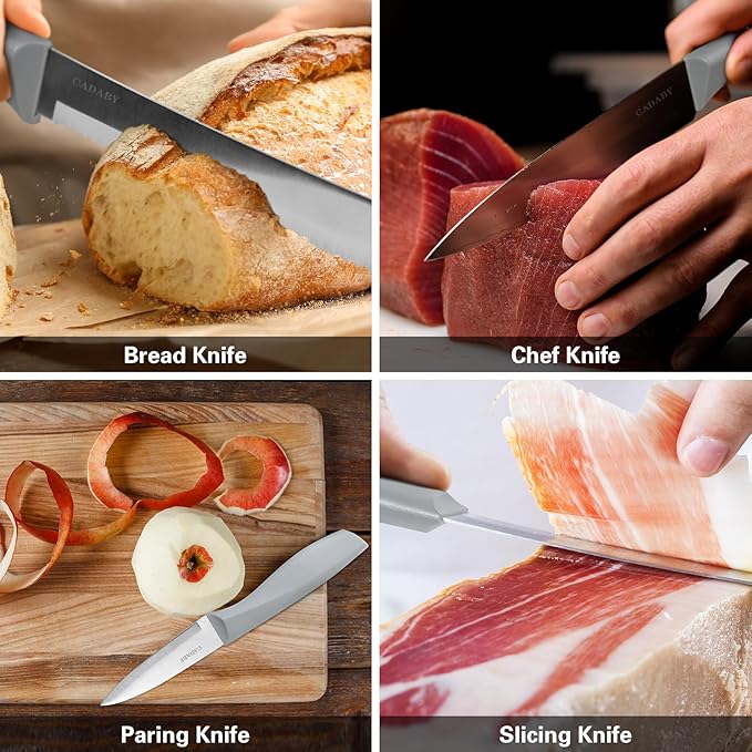 19 PCS Kitchen Cooking Utensils Set, 11 Pieces Silicone Cooking Utensils Set 6 Pieces Sharp Stainless Steel Gray Knife Set with 1 Piece Cutting Board, Ideal for Apartment