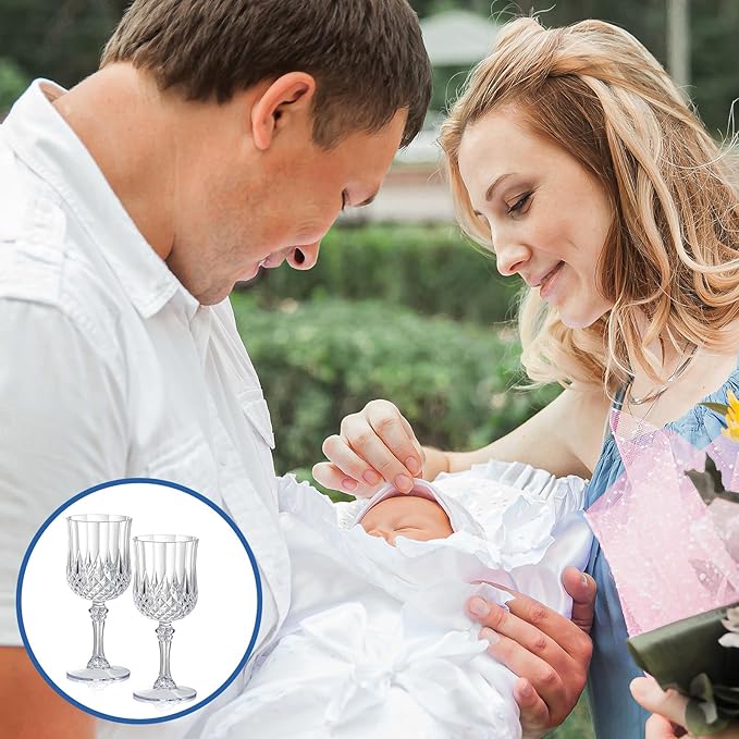 XUWAIDSGN 7oz Plastic Vintage Wine Glasses Drinking Glasses Unbreakable Wedding Glassware Crystal Water Goblets Reusable Drinkware Vintage Champagne Flutes (100, Clear)