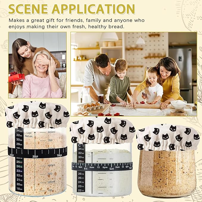 Black Cat Sourdough Starter Jar Covers Reusable,Breathable Fabric Lids for Mason Jars,Wide Mouth and Regular Mouth(5 Pack)