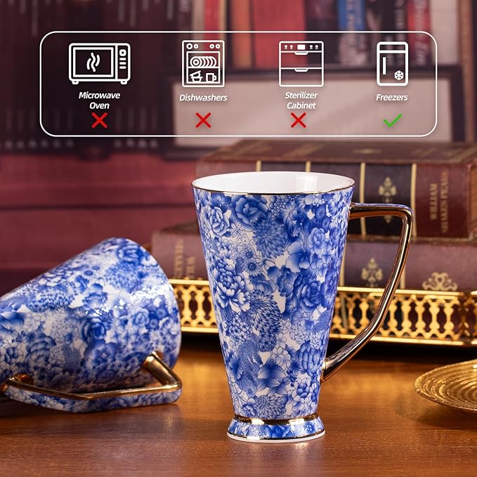 KAMMAK Ceramic Coffee Mugs 20 oz Tall Porcelain Coffee Cups Set of 2 Large Tea Mugs with Handle Vintage Tea Cups Cappuccino Mug for Latte, Espresso, Americano, breakfast cereal, Hot Cocoa, Drinks