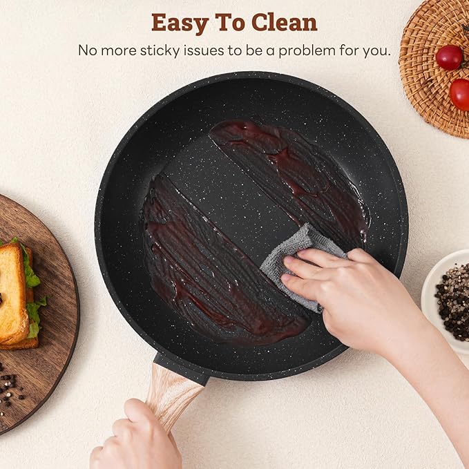 17 Pcs Pots and Pans Set Non Stick Kitchen Cookware Sets Nonstick Induction Cookware Non-toxic Black Granite Cooking Tools with Stay-Cool Handles, Pot Protectors (PFOS/PFOA Free)