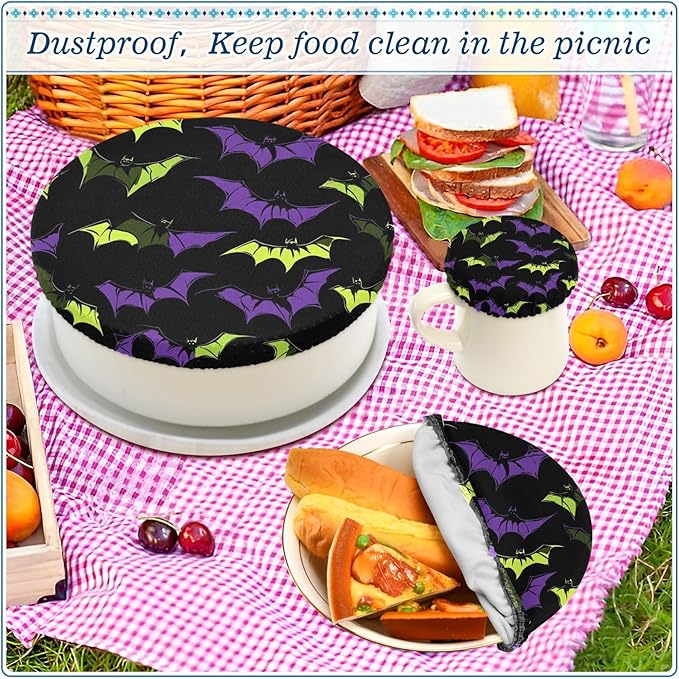 5 Pcs Bowl Covers Reusable in 5 Size Elastic Food Cover Cloth Lids Fresh Keeping Dish Cookware Bakeware Fabric Covers Lids for Food Leftovers Fruits Storage Halloween Bats