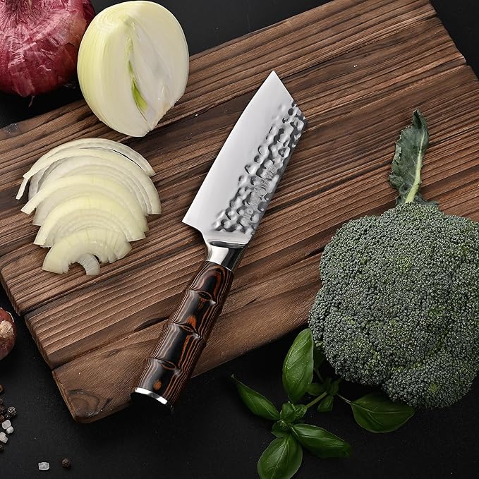 Kitory Kiritsuke Chef Knife 5.5", Small Japanese Kitchen Knives, HC German Stainless Steel, Hammered Finish Blade, Pakkawood Handle Cooking Cutlery 2025 Gifts for Home&Restaurant