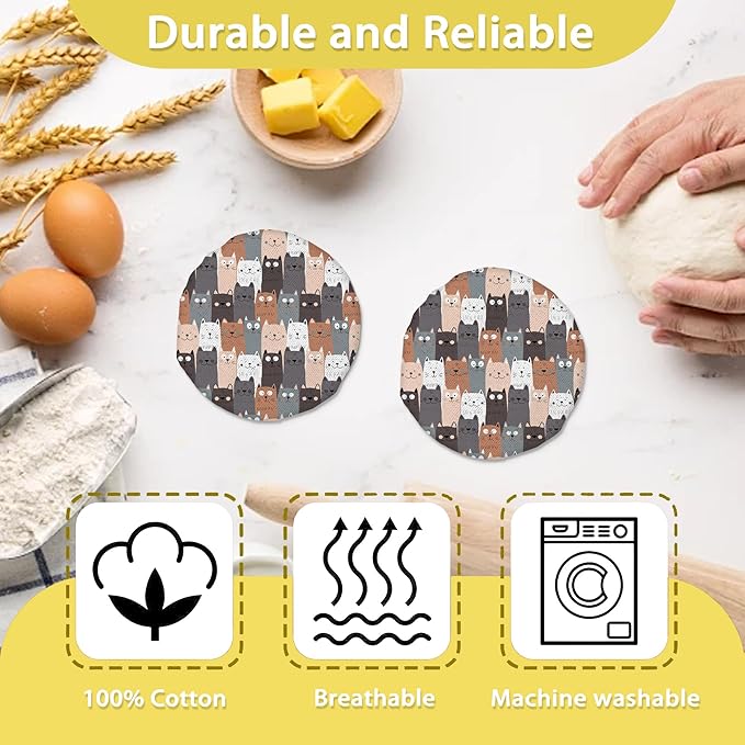 Sourdough Starter Jar Covers,5-Pack Reusable Cute Cat Gray Cats Cloth Lids for 3-4 Inch Jars,Ideal for Kombucha Kefir or Cheese Fermentation