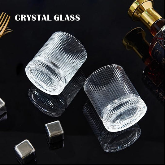 Crystal Old Fashioned Whiskey Glasses Set of 12, 12 Oz Ribbed Bourbon Glass, Ultra-Clarity Double Base Liquor Vodka rocks Cocktail Scotch Tumbler Bar Glasses Set
