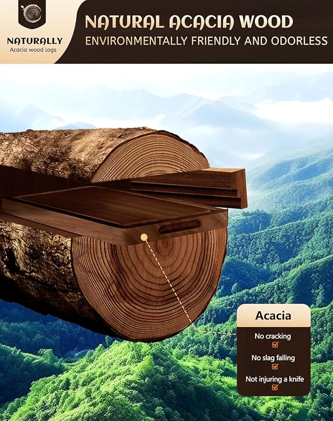 Large Acacia Wood Cutting Board for Kitchen, 17x12 Inch Reversible Wooden Chopping Board Charcuterie Board with Juice Grooves and Handle for Meat, Cheese, Vegetables, Fruits, Bread