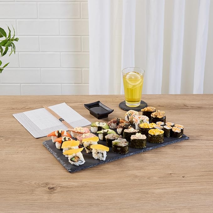 Restaurantware Slate Serving Tray 1 Pack of 15.7" x 7.8" Foam Feet Charcuterie Stone Plate Rustic Edges Freezable Black Serving Display Cheese Boards for Kitchen, Gourmet, Dining, Parties
