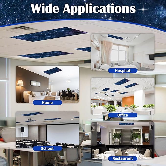 2 Pcs Fluorescent Light Covers - 4 x 2 Feet Covers for Ceiling Lights, Magnetic Light Filters for Classroom, Office, Hospitals, Home