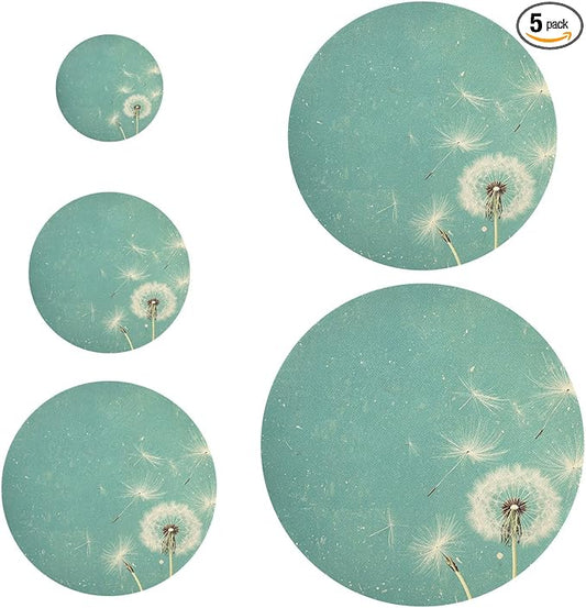 5 Pcs Bowl Covers Reusable in 5 Size Elastic Food Cover Cloth Lids Fresh Keeping Dish Cookware Bakeware Fabric Covers Lids for Food Leftovers Fruits Storage Teal Dandelion Flowers