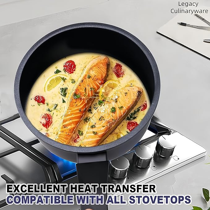 Nonstick Sauce Pan with Lid,1.5QT small pot, PFOA Free,Kitchen Pots Induction Pot,Black