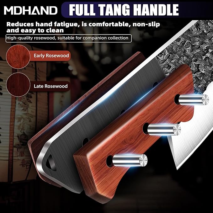 MDHAND Butcher Knife Set, 4PCS Butcher Cleaver Knife Set for Meat Cutting, Hand Forged Viking Knives Sets with Meat Cleaver, Heavy-Duty Kitchen Knives Sets for Bone BBQ Vegetable, Knives Gift for Men