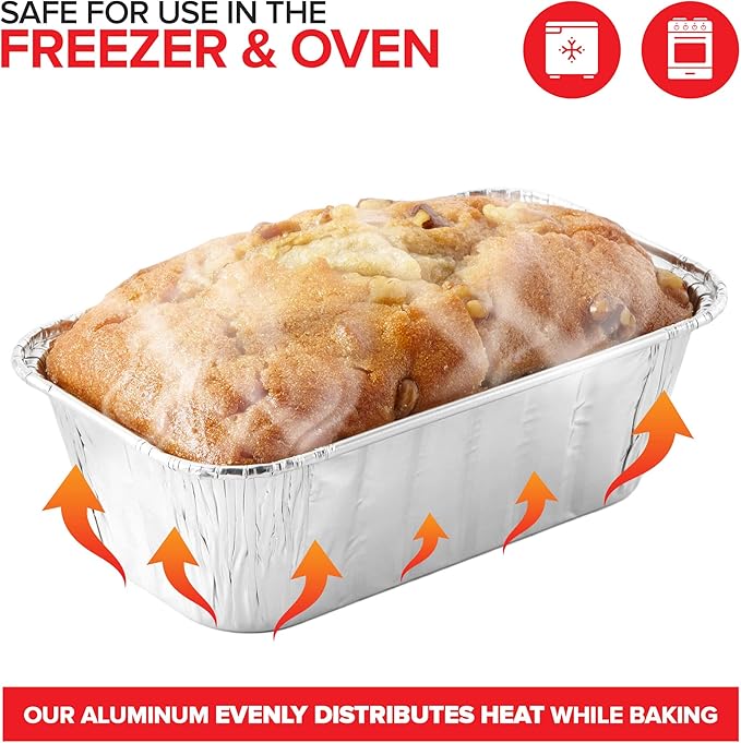 Stock Your Home Aluminum Pans Mini Loaf Pans (50 Pack) 1 Lb Aluminum Foil Tin Pans, Small Loaf Pans – 1 Pound Disposable Baking Pans Perfect for Baking Cakes, Bread Loaves - 6 x 3.5 x 2