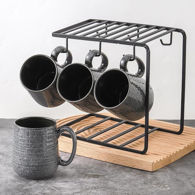 Hasense Dark Grey Coffee Mugs Set of 4, 12oz Ceramic Coffee Cups, Latte Mug with Large Handle for Coffee, Tea, Milk and Hot Cocoa,Easy Hold & Clean, Dishwasher & Microwave Safe